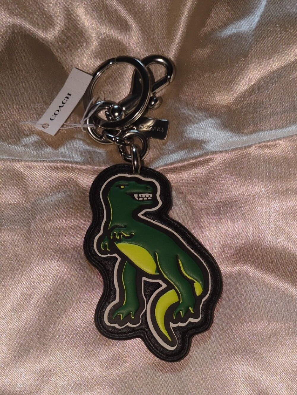 Coach Green and Yellow Dinosaur Keychain Charm